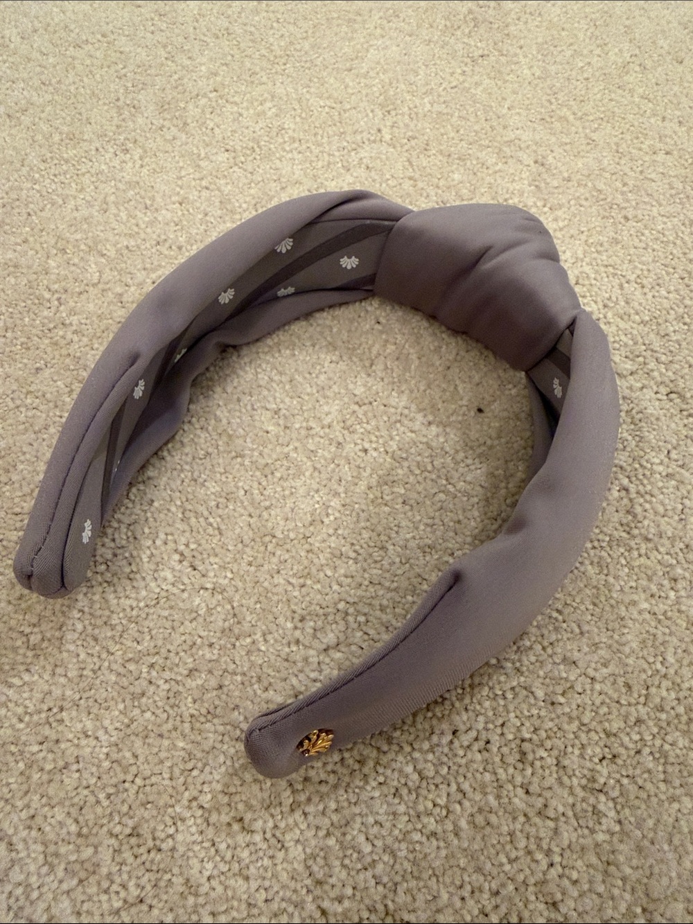 Lele Sadoughi Taupe Knotted Headband with Gold Accent
